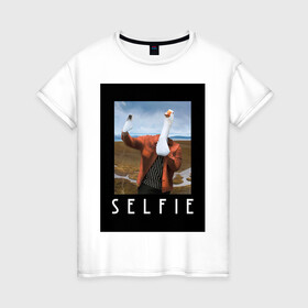Женская футболка хлопок с принтом selfie в Белгороде, 100% хлопок | прямой крой, круглый вырез горловины, длина до линии бедер, слегка спущенное плечо | funny | nerd | selfie | гусь | инстаграм | лебедь | селфи | тренд | утка | уточка | фото