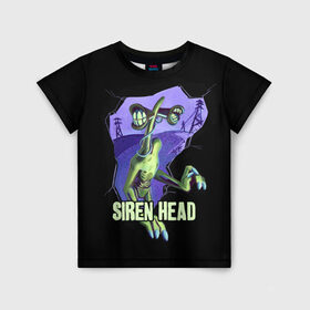 Детская футболка 3D с принтом СИРЕНОГОЛОВЫЙ  SIREN HEAD в Белгороде, 100% гипоаллергенный полиэфир | прямой крой, круглый вырез горловины, длина до линии бедер, чуть спущенное плечо, ткань немного тянется | Тематика изображения на принте: siren head | игра | монстр | сиреноголовый | существо | хоррор