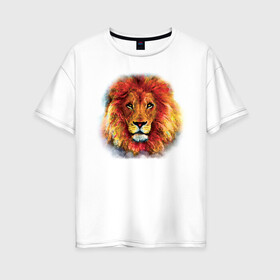 Женская футболка хлопок Oversize с принтом Лев акварельный в Белгороде, 100% хлопок | свободный крой, круглый ворот, спущенный рукав, длина до линии бедер
 | animal | lion | watercolor | акварель | дикий | животное | зверь | кошка | лев