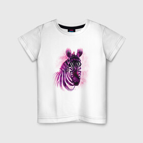 Детская футболка хлопок с принтом Зебра акварель в Белгороде, 100% хлопок | круглый вырез горловины, полуприлегающий силуэт, длина до линии бедер | Тематика изображения на принте: africa | animal | watercolor | zebra | акварель | африка | дикий | животное | зверь | зебра