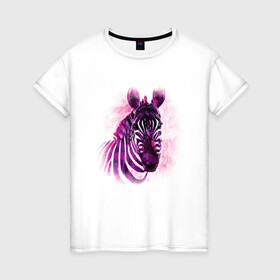 Женская футболка хлопок с принтом Зебра акварель в Белгороде, 100% хлопок | прямой крой, круглый вырез горловины, длина до линии бедер, слегка спущенное плечо | africa | animal | watercolor | zebra | акварель | африка | дикий | животное | зверь | зебра