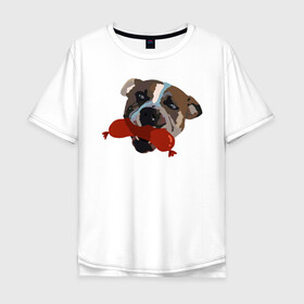 Мужская футболка хлопок Oversize с принтом Амстафф в Белгороде, 100% хлопок | свободный крой, круглый ворот, “спинка” длиннее передней части | amstaff | американский стаффордширский терьер | амстафф | аст | собака | сосиска | стафф | стаффорд