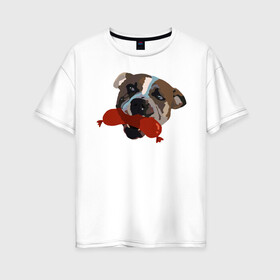 Женская футболка хлопок Oversize с принтом Амстафф в Белгороде, 100% хлопок | свободный крой, круглый ворот, спущенный рукав, длина до линии бедер
 | amstaff | американский стаффордширский терьер | амстафф | аст | собака | сосиска | стафф | стаффорд