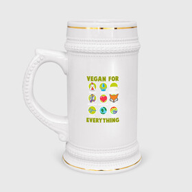 Кружка пивная с принтом Vegan For Everything в Белгороде,  керамика (Материал выдерживает высокую температуру, стоит избегать резкого перепада температур) |  объем 630 мл | Тематика изображения на принте: green | greenpaece | nature | sport | vegan | yoga | веган | вегетарианец | гринпис | еда | животные | жизнь | здоровье | зеленый | йога | мир | овощи | пища | планета | природа | растение | спорт | тело | фрукты