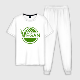 Мужская пижама хлопок с принтом Vegan Style в Белгороде, 100% хлопок | брюки и футболка прямого кроя, без карманов, на брюках мягкая резинка на поясе и по низу штанин
 | green | greenpaece | nature | sport | vegan | yoga | веган | вегетарианец | гринпис | еда | животные | жизнь | здоровье | зеленый | йога | мир | овощи | пища | планета | природа | растение | спорт | тело | фрукты