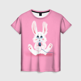 Женская футболка 3D с принтом Милый кролик с микрофоном в Белгороде, 100% полиэфир ( синтетическое хлопкоподобное полотно) | прямой крой, круглый вырез горловины, длина до линии бедер | актер | выступление | зайчик | заяц | кроле | кролик | микрофон | певец | певица | талант