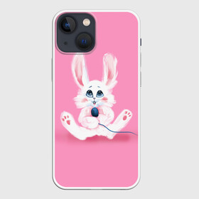 Чехол для iPhone 13 mini с принтом Милый кролик с микрофоном в Белгороде,  |  | Тематика изображения на принте: актер | выступление | зайчик | заяц | кроле | кролик | микрофон | певец | певица | талант