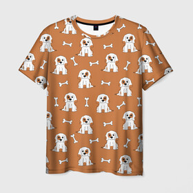 Мужская футболка 3D с принтом Пёс и кость в Белгороде, 100% полиэфир | прямой крой, круглый вырез горловины, длина до линии бедер |  кость |  питомец | домашнее животное | кости | косточка | косточки | любителям собак | пёс | пёсик | пёсики | псы | собака | собаки | собачка | собачки | узор | щенки | щенок