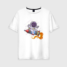 Женская футболка хлопок Oversize с принтом Маленький космонавт в Белгороде, 100% хлопок | свободный крой, круглый ворот, спущенный рукав, длина до линии бедер
 | галактика | звезды | иллюстрация | космонавт | ракета