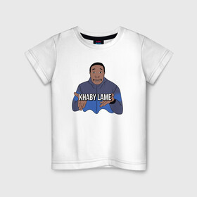 Детская футболка хлопок с принтом Khaby в Белгороде, 100% хлопок | круглый вырез горловины, полуприлегающий силуэт, длина до линии бедер | easy | khaby | khaby lame | khaby00 | lame | life hack | mem | лайм | лайф хак | мем | мемы | хаби | хаби лайм
