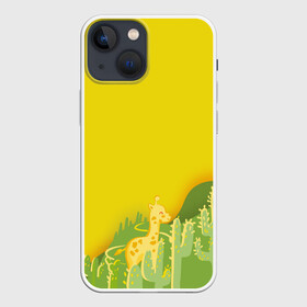 Чехол для iPhone 13 mini с принтом Милый жираф в кактусах в Белгороде,  |  | животные | жираф | кактусы | лето | листва | милые | мультик | солнечный | яркий