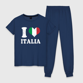 Женская пижама хлопок с принтом I Love Italia в Белгороде, 100% хлопок | брюки и футболка прямого кроя, без карманов, на брюках мягкая резинка на поясе и по низу штанин | Тематика изображения на принте: football | forza | italia | italy | love | milan | rome | sport | гол | евро | европа | италия | итальянец | кубок | манчини | милан | рим | спорт | тренер | турист | фанат | футбол | футболист | чемпион