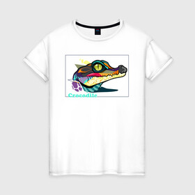 Женская футболка хлопок с принтом Крокодил  в Белгороде, 100% хлопок | прямой крой, круглый вырез горловины, длина до линии бедер, слегка спущенное плечо | арт | рисунок | хищник