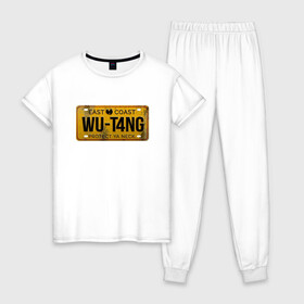 Женская пижама хлопок с принтом Wu-Tang - East Coast в Белгороде, 100% хлопок | брюки и футболка прямого кроя, без карманов, на брюках мягкая резинка на поясе и по низу штанин | Тематика изображения на принте: black | cream | gza | hip hop | method man | music | new york | odb | old school | rap | rza | wu tang | wu tang clan | аудио | винил | ву тэнг | граффити | диджей | кассета | микрофон | музыка | нью йорк | пластинка | рэп | рэпер | хип хоп