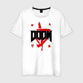 Мужская футболка хлопок с принтом DOOM (2 ЛОГО) в Белгороде, 100% хлопок | прямой крой, круглый вырез горловины, длина до линии бедер, слегка спущенное плечо. | doom | doom eternal | doom monster | eternal | дум | дуум