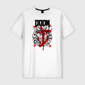 Мужская футболка хлопок Slim с принтом DOOM (МОНСТР) в Белгороде, 92% хлопок, 8% лайкра | приталенный силуэт, круглый вырез ворота, длина до линии бедра, короткий рукав | doom | doom eternal | doom monster | eternal | дум | дуум