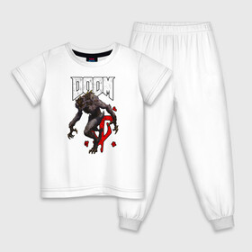 Детская пижама хлопок с принтом DOOM (ЧУДОВИЩЕ) в Белгороде, 100% хлопок |  брюки и футболка прямого кроя, без карманов, на брюках мягкая резинка на поясе и по низу штанин
 | doom | doom eternal | doom monster | eternal | дум | дуум