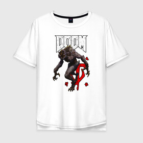 Мужская футболка хлопок Oversize с принтом DOOM (ЧУДОВИЩЕ) в Белгороде, 100% хлопок | свободный крой, круглый ворот, “спинка” длиннее передней части | doom | doom eternal | doom monster | eternal | дум | дуум