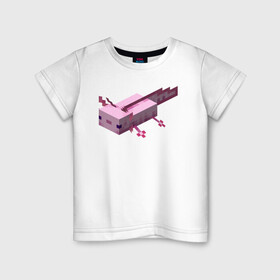 Детская футболка хлопок с принтом Аксолотль | Axolotl в Белгороде, 100% хлопок | круглый вырез горловины, полуприлегающий силуэт, длина до линии бедер | Тематика изображения на принте: minecraft | аксолотль | морское животное | розовый | рыба