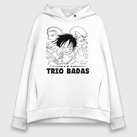 Женское худи Oversize хлопок с принтом TRIO BADAS One Piece в Белгороде, френч-терри — 70% хлопок, 30% полиэстер. Мягкий теплый начес внутри —100% хлопок | боковые карманы, эластичные манжеты и нижняя кромка, капюшон на магнитной кнопке | Тематика изображения на принте: anime | manga | monkey d. luffy | one piece | vinsmoke sanji | zoro roronoa | аниме | большой куш | ван пис | винсмок санджи | вон пис | король пиратов | луфи | луффи | манга | манки д. луффи | пират | ророноа зоро | соломенная шляпа