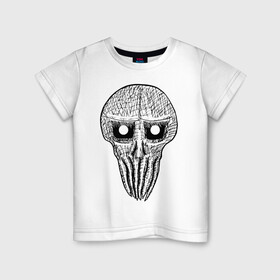 Детская футболка хлопок с принтом Череп с щупальцами в Белгороде, 100% хлопок | круглый вырез горловины, полуприлегающий силуэт, длина до линии бедер | halloween | horror | lineart | lovecraft | monochrome | skull | tentacle | zombie