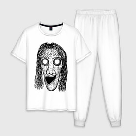 Мужская пижама хлопок с принтом Растрепанное лицо в Белгороде, 100% хлопок | брюки и футболка прямого кроя, без карманов, на брюках мягкая резинка на поясе и по низу штанин
 | dead | ghost | halloween | horror | suspense | vampire | witch | zombie