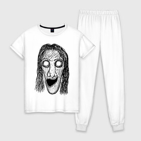 Женская пижама хлопок с принтом Растрепанное лицо в Белгороде, 100% хлопок | брюки и футболка прямого кроя, без карманов, на брюках мягкая резинка на поясе и по низу штанин | dead | ghost | halloween | horror | suspense | vampire | witch | zombie