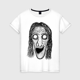 Женская футболка хлопок с принтом Растрепанное лицо в Белгороде, 100% хлопок | прямой крой, круглый вырез горловины, длина до линии бедер, слегка спущенное плечо | dead | ghost | halloween | horror | suspense | vampire | witch | zombie