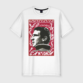 Мужская футболка хлопок Slim с принтом Эрик Кантона Манчестер Юнайтед в Белгороде, 92% хлопок, 8% лайкра | приталенный силуэт, круглый вырез ворота, длина до линии бедра, короткий рукав | cantona | кантона | манчестер | ретро | эрик | юнайтед