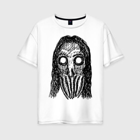 Женская футболка хлопок Oversize с принтом Череп с волосами и щупальцами в Белгороде, 100% хлопок | свободный крой, круглый ворот, спущенный рукав, длина до линии бедер
 | dead | halloween | horror | lovecraft | skull | suspense | witch | zombie