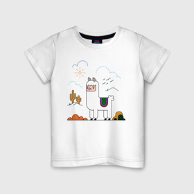 Детская футболка хлопок с принтом Little Alpaka в Белгороде, 100% хлопок | круглый вырез горловины, полуприлегающий силуэт, длина до линии бедер | альпака | детские | женские | звери | лама