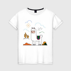 Женская футболка хлопок с принтом Little Alpaka в Белгороде, 100% хлопок | прямой крой, круглый вырез горловины, длина до линии бедер, слегка спущенное плечо | альпака | детские | женские | звери | лама