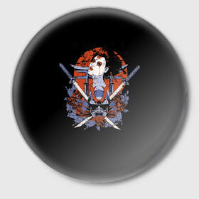 Значок с принтом ГеЙша и СамураЙ в Белгороде,  металл | круглая форма, металлическая застежка в виде булавки | Тематика изображения на принте: девушка | самурай | япония