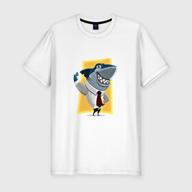 Мужская футболка хлопок Slim с принтом Я на деле в Белгороде, 92% хлопок, 8% лайкра | приталенный силуэт, круглый вырез ворота, длина до линии бедра, короткий рукав | Тематика изображения на принте: акула | бизнес | бизнесмен | галстук | зубы | морской | профессионал | рыба | хищник