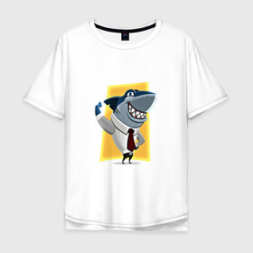 Мужская футболка хлопок Oversize с принтом Я на деле в Белгороде, 100% хлопок | свободный крой, круглый ворот, “спинка” длиннее передней части | Тематика изображения на принте: акула | бизнес | бизнесмен | галстук | зубы | морской | профессионал | рыба | хищник