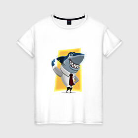 Женская футболка хлопок с принтом Я на деле в Белгороде, 100% хлопок | прямой крой, круглый вырез горловины, длина до линии бедер, слегка спущенное плечо | акула | бизнес | бизнесмен | галстук | зубы | морской | профессионал | рыба | хищник