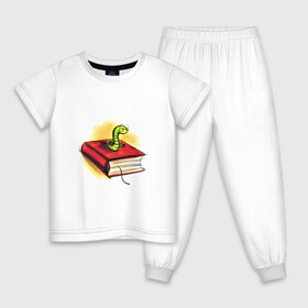Детская пижама хлопок с принтом Книжный червь в Белгороде, 100% хлопок |  брюки и футболка прямого кроя, без карманов, на брюках мягкая резинка на поясе и по низу штанин
 | Тематика изображения на принте: бумага | книга | книжный червь | обложка | червь | червяк