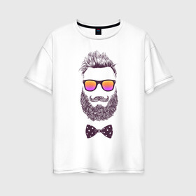 Женская футболка хлопок Oversize с принтом Барбер в Белгороде, 100% хлопок | свободный крой, круглый ворот, спущенный рукав, длина до линии бедер
 | бабочка | барбер | борода | галстук | очки | усы | цирюльникъ