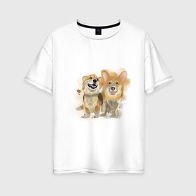 Женская футболка хлопок Oversize с принтом Корги в Белгороде, 100% хлопок | свободный крой, круглый ворот, спущенный рукав, длина до линии бедер
 | animals | корги | питомцы | пушистики | собака