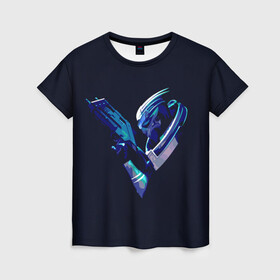 Женская футболка 3D с принтом Garrus whith gun в Белгороде, 100% полиэфир ( синтетическое хлопкоподобное полотно) | прямой крой, круглый вырез горловины, длина до линии бедер | game | games | normandy | альянс | гаррус | гарус | игра | игры | нормандия | эффект массы