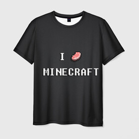 Мужская футболка 3D с принтом Minecraft в Белгороде, 100% полиэфир | прямой крой, круглый вырез горловины, длина до линии бедер | minecraft | алмаз | динамит | еда | кирка | копатели | криппер | майнкрафт | мясо | песочница | ресурсы | ресы | черный | я люблю майнкрафт