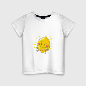 Детская футболка хлопок с принтом Лимон каннибал  в Белгороде, 100% хлопок | круглый вырез горловины, полуприлегающий силуэт, длина до линии бедер | долька | кислый | лимон | лицо | фрукт | фрукты