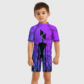 Детский купальный костюм 3D с принтом СИРЕНОГОЛОВЫЙ НЕОН  NEON в Белгороде, Полиэстер 85%, Спандекс 15% | застежка на молнии на спине | siren head | игра | монстр | сиреноголовый | существо | хоррор