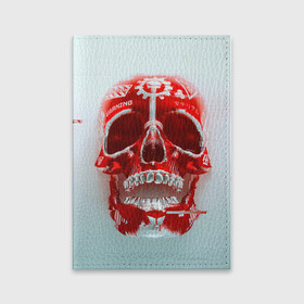 Обложка для паспорта матовая кожа с принтом Fallout Череп в Белгороде, натуральная матовая кожа | размер 19,3 х 13,7 см; прозрачные пластиковые крепления | Тематика изображения на принте: fallout | банда черепа | красный череп | радиация | фаллаут череп | фвллаут | череп