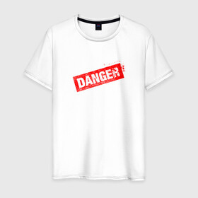 Мужская футболка хлопок с принтом DANGER в Белгороде, 100% хлопок | прямой крой, круглый вырез горловины, длина до линии бедер, слегка спущенное плечо. | минимализм | надпись | опасность | печать | текст