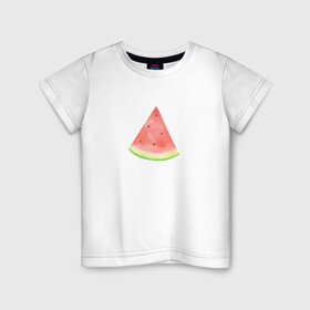 Детская футболка хлопок с принтом Кусок Арбуза в Белгороде, 100% хлопок | круглый вырез горловины, полуприлегающий силуэт, длина до линии бедер | акварель | арбуз | еда | кусок арбуза | рисунок