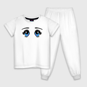 Детская пижама хлопок с принтом Глазки аниме в Белгороде, 100% хлопок |  брюки и футболка прямого кроя, без карманов, на брюках мягкая резинка на поясе и по низу штанин
 | anime | baby | blue | cartoon | cute | emoji | emotion | eyes | face | kawaii | аниме | большие глаза | брови | взгляд | глаза | глазки | голубые глаза | детям | зрачок | каваи | кавайный | лицо | малыш | милый взгляд | мультяшный | очи