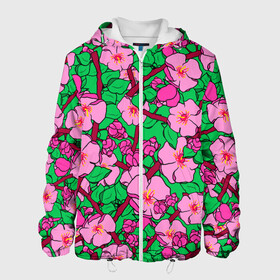 Мужская куртка 3D с принтом Цветы Сакуры, Sakura в Белгороде, ткань верха — 100% полиэстер, подклад — флис | прямой крой, подол и капюшон оформлены резинкой с фиксаторами, два кармана без застежек по бокам, один большой потайной карман на груди. Карман на груди застегивается на липучку | cherry | flowers | japan | pink | sakura | summer | азия | бутоны | вишня | девушкам | деревья | лепестки | лето | листья | нарисованные цветы | природа | розовые цветы | сад | сакура | сакура вишня | сакура цветок