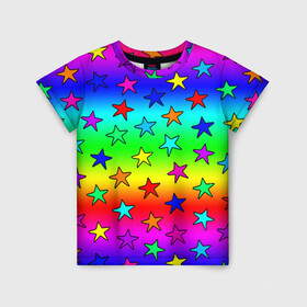 Детская футболка 3D с принтом Радужные звезды в Белгороде, 100% гипоаллергенный полиэфир | прямой крой, круглый вырез горловины, длина до линии бедер, чуть спущенное плечо, ткань немного тянется | baby | children | girl | gradient | kids | neon | rainbow | space | stars | градиент | девчачие | девчачье | детские | детский рисунок | звездочки | звезды | космос | красочные | малышам | неоновые | ночные | радуга | разноцветные