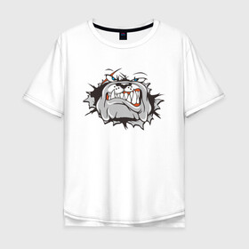 Мужская футболка хлопок Oversize с принтом Пёс в 3D в Белгороде, 100% хлопок | свободный крой, круглый ворот, “спинка” длиннее передней части | Тематика изображения на принте: dog | бульдог | злой | пес | псина | собака | собачка | сторожевой пес